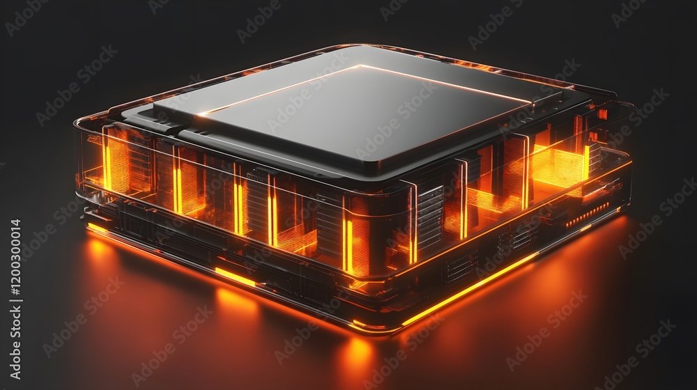 Poster a futuristic processor design showcases glowing elements and sleek lines, representing advanced tech