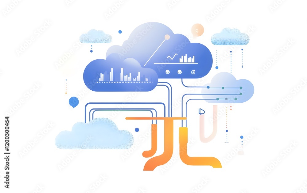 Poster a modern digital cloud concept illustrating data flow, analytics, and connectivity with vibrant colo