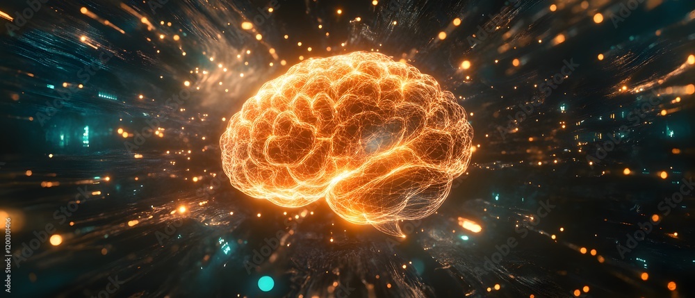Poster a stunning visual representation of a brain illuminated with vibrant light, symbolizing creativity, 