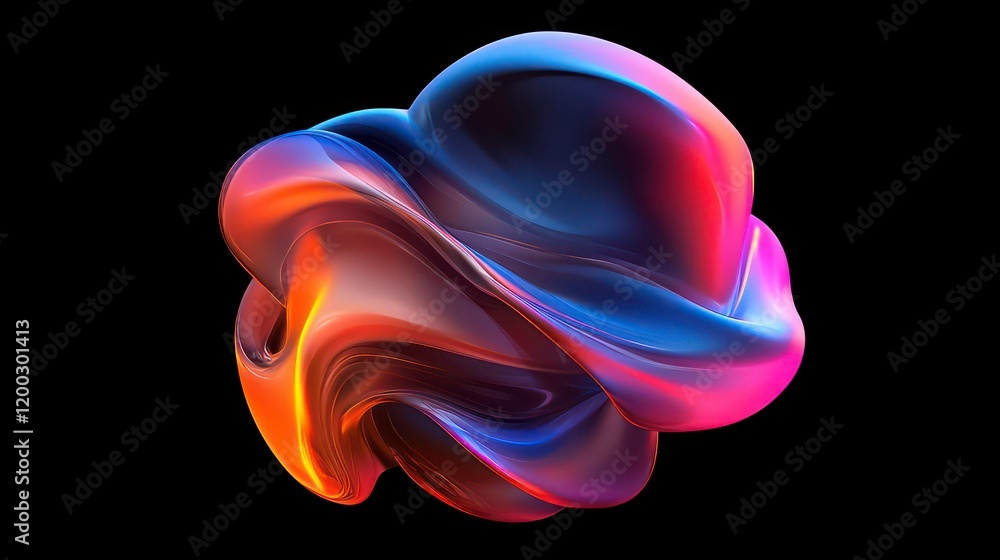 Poster abstract colorful gradient blob shape with a smooth and fluid form, blending vibrant hues of pink, b