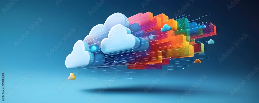 Poster a vibrant digital cloud illustration representing the fusion of technology and creativity. the color