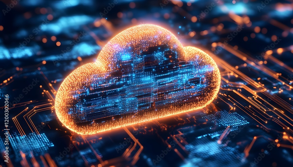 Aufkleber a vibrant digital illustration of a glowing cloud symbol representing cloud computing over a network