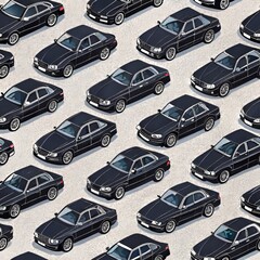 Fototapeta premium Seamless pattern of black cars in geometric arrangement on gravel surface