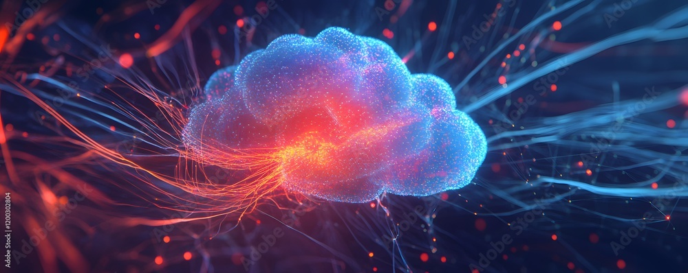 Poster an abstract representation of a brain with vibrant colors and energy waves, symbolizing cognition, t