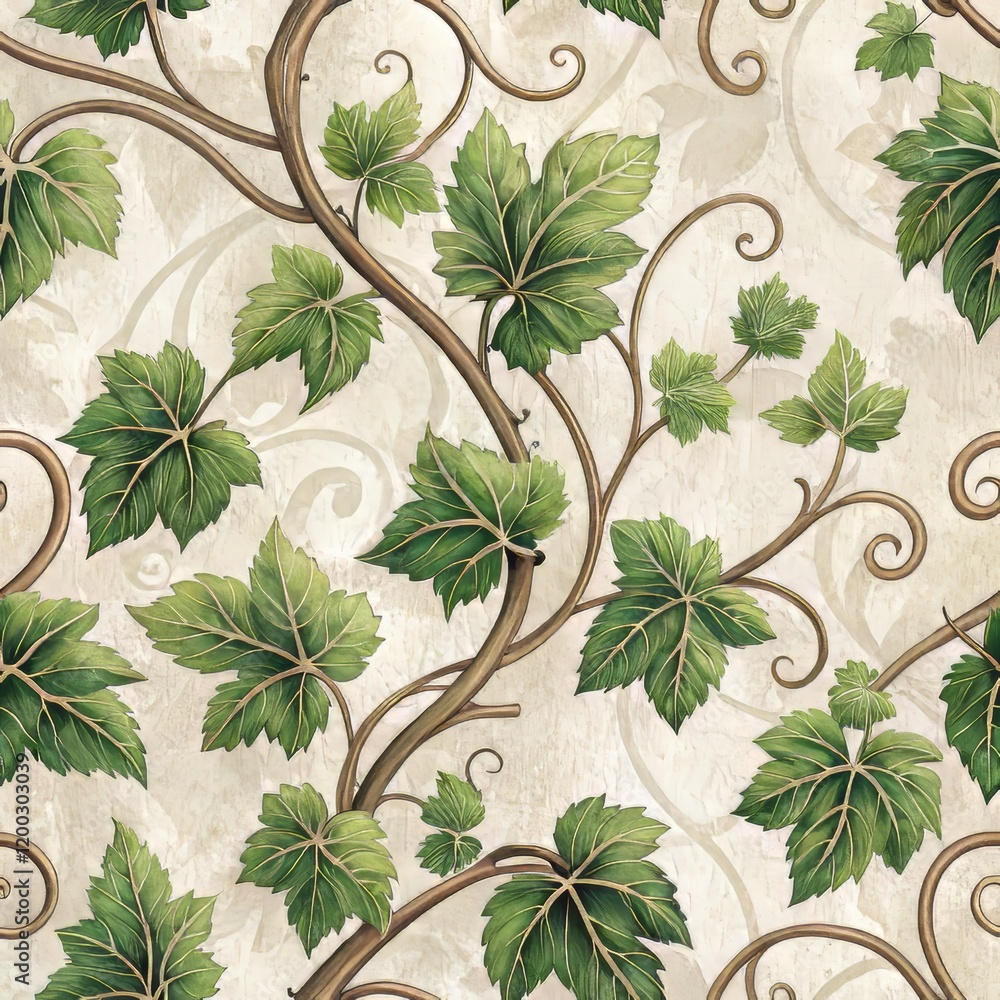 Poster elegant vine and leaf pattern on textured background
