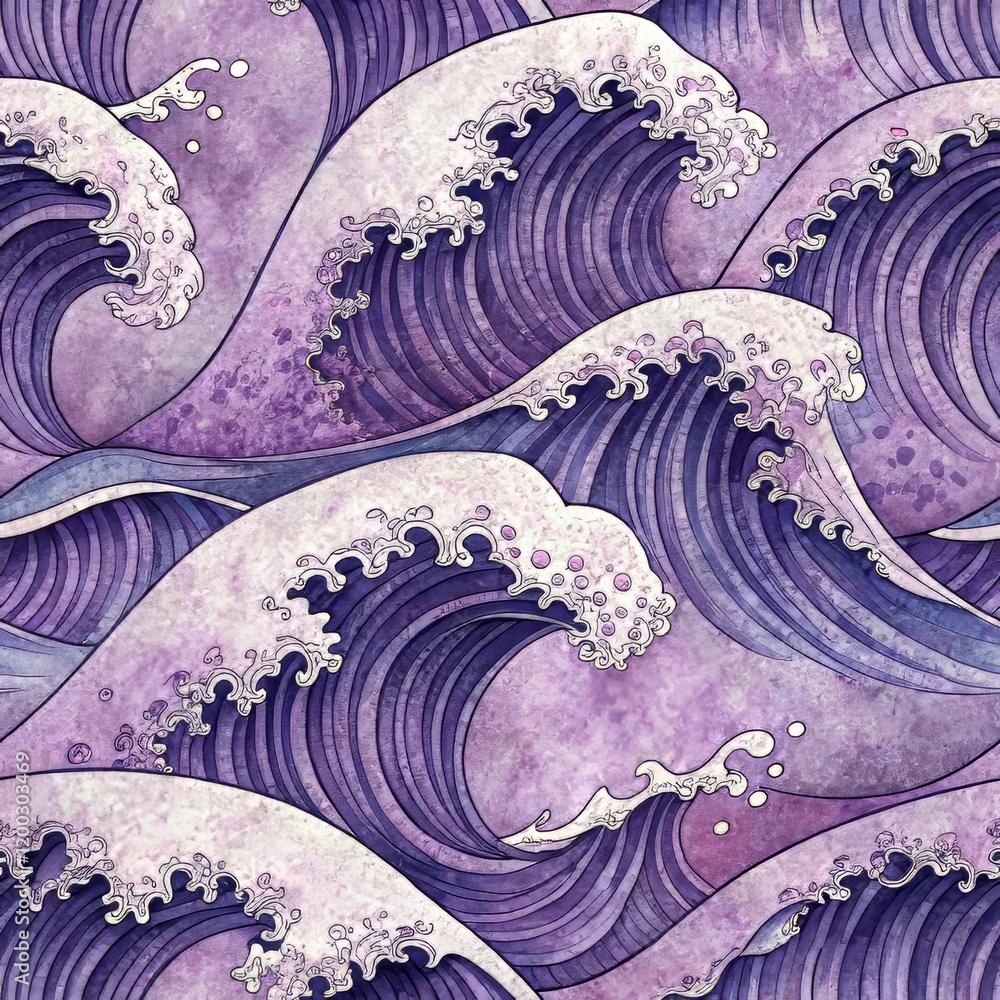 Poster artistic purple waves with intricate patterns in ocean-inspired design