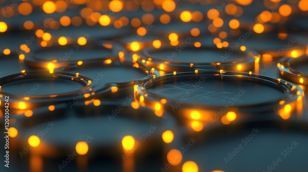 Poster a captivating display of abstract glowing circles, interspersed with shimmering light reflections