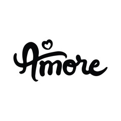 Hand Drawn Amore Calligraphy w Heart Icon