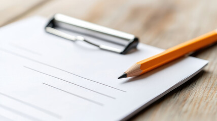 Blank form on clipboard with pencil for completing information