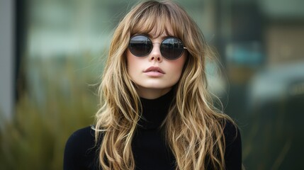 Chic Woman in Sunglasses with Natural Beauty