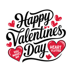 Happy Valentine's Day Calligraphy Typography T-shirt Design with Text and Hearts.