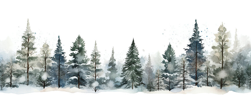 Winter Forest Watercolor Painting