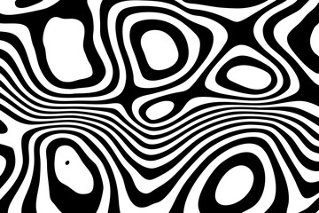 Abstract optical illusion wave. Black and white lines with distortion effect. Vector geometric stripes pattern. Eps 10