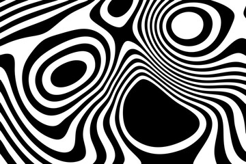 Abstract optical illusion wave. Black and white lines with distortion effect. Vector geometric stripes pattern. Eps 10