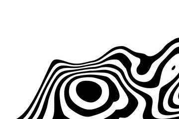 Black on white abstract perspective line wave stripes with 3d dimensional effect isolated on black. Eps 10