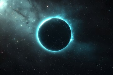 Large blue planet in the middle of a dark sky