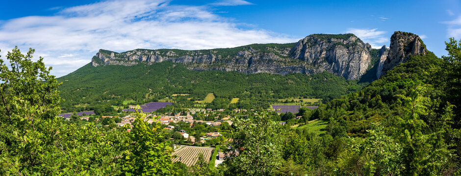 Saou, in the Dr&ocirc;me department, southeastern France, door of Provence. The town offers traditional architecture with its narrow medieval streets and houses under synclinal of Sao&ucirc; mountain.
