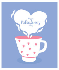 Flat Design IHappy Valentine's Day Illustration with Steam hot drink 