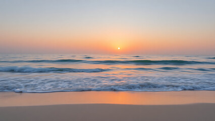 Tranquil Ocean Waves at Sunrise with Golden Glow
