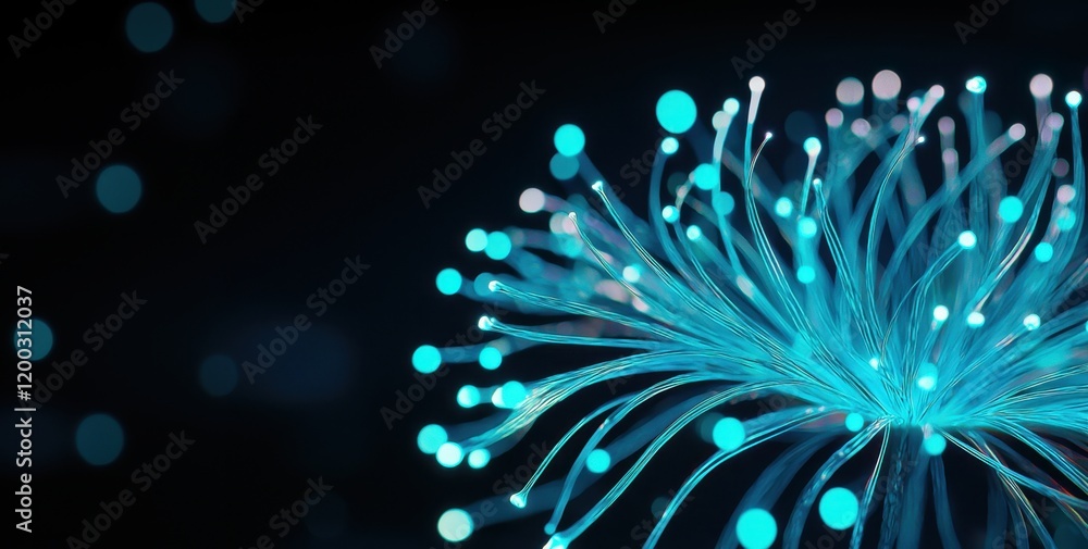 Aufkleber glowing fiber optic lights abstract background with vibrant blue bokeh effect creating futuristic te