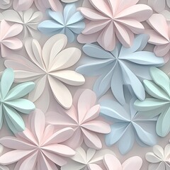 Fototapeta premium A seamless 3D floral pattern with abstract daisy shapes in soft pastel tones . Seamless abstract 3d pattern background