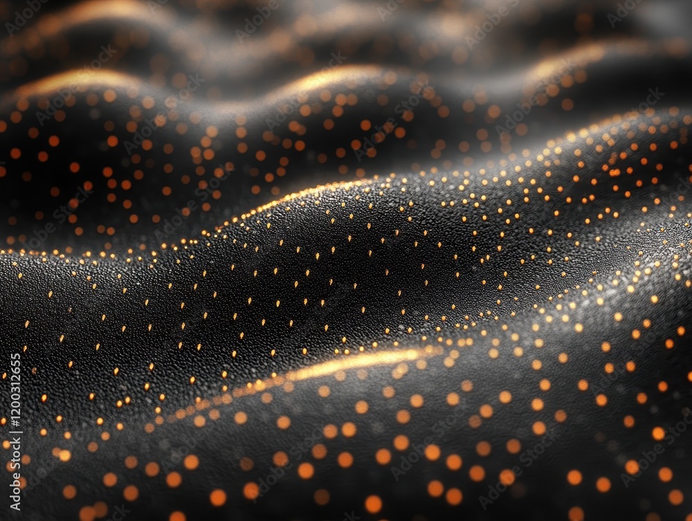 Poster abstract representation of textured surface with glowing particles.