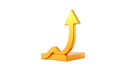 3D Rising Gold Arrow Icon Isolated on Transparent Background