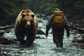  Man vs bear, hunters wildlife illustrations
