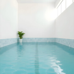 pastel liminal space swimming pool interior	