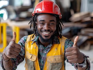 Cheerful Construction Worker with Hard Hat