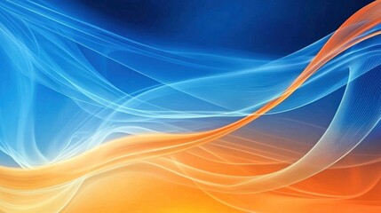 Fototapeta premium A vibrant gradient background with dynamic flowing shapes in shades of blue and orange, creating a bold and modern design, perfect for tech marketing campaigns and digital branding. 