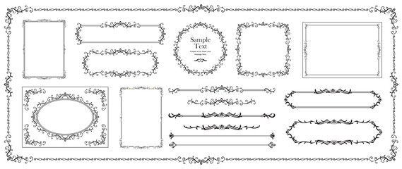 Ornate vintage borders and frames, scroll elements. Classic calligraphy swirls, swashes, floral motifs. Design elements set..eps