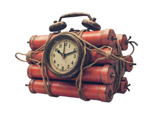 Isolated Rustic Time Bomb with Old Clock