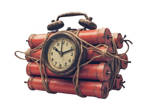 Isolated Rustic Time Bomb with Old Clock