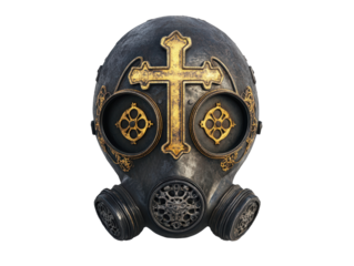 Isolated Black and Gold Gas Mask with Cross