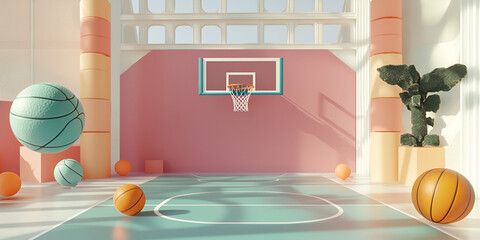 Basketball Court-Inspired Setup with Props and Lighting