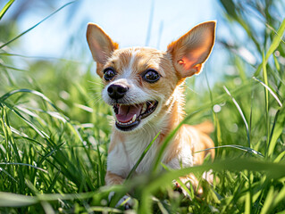 Playful Chihuahua Puppy in Lush Green Grass