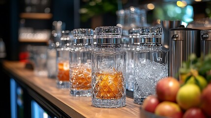 Cocktails, ice, bar, fruits, drinks, restaurant, preparation, background