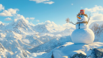 Obraz premium 雪山の王者スノーマンが守る神秘的な冬の絶景