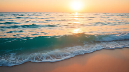 Tranquil Ocean Waves at Sunrise with Golden Glow