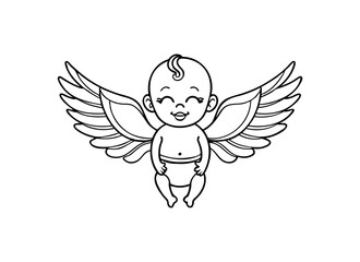 Cute Baby Angel Line Art Illustration