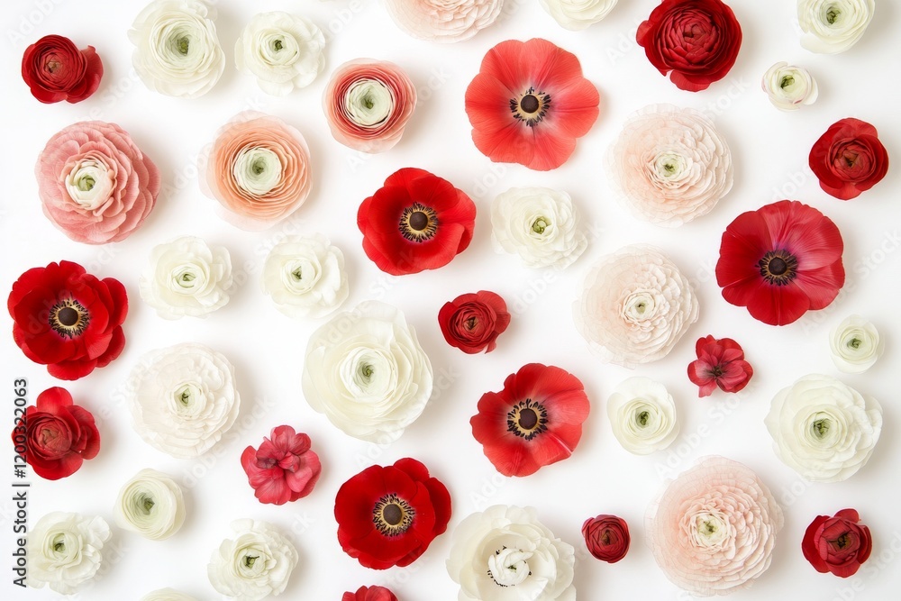 Poster a white canvas featuring various spring blooms. space for duplication