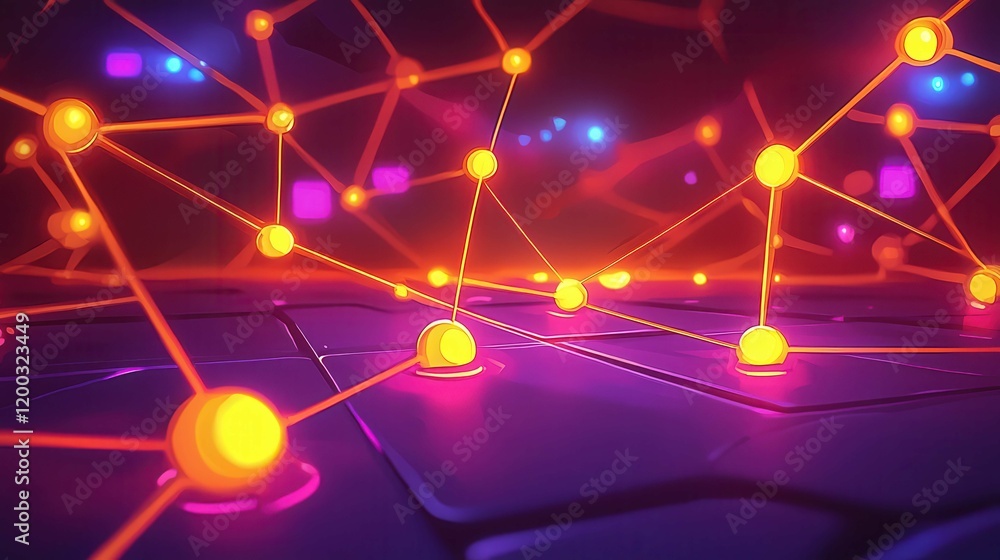 Aufkleber abstract representation of a network with glowing nodes and connections in vibrant colors.
