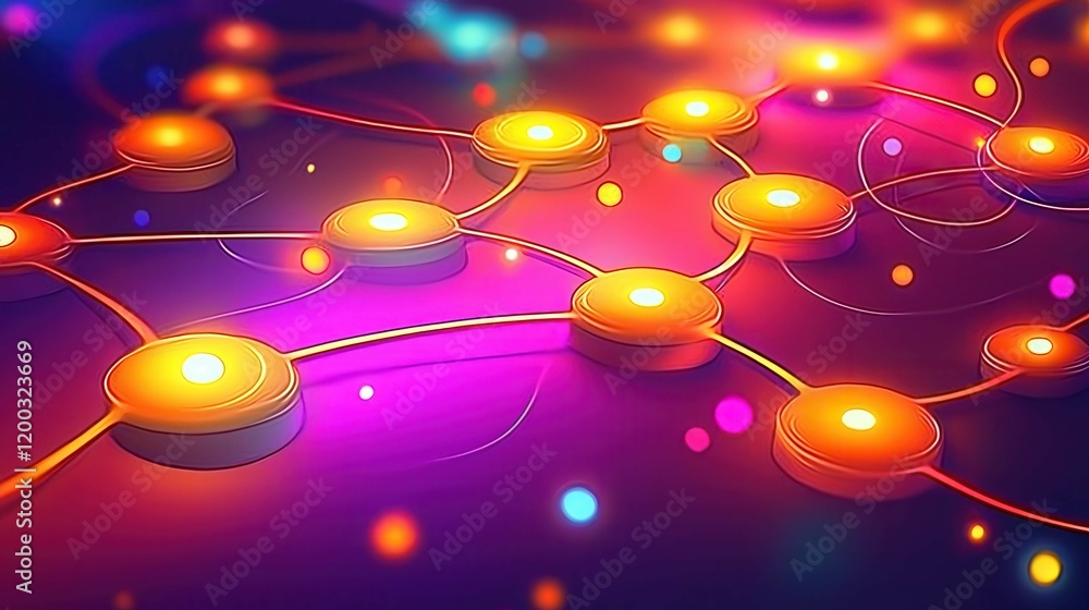 Aufkleber abstract colorful nodes and connections in a digital network design.