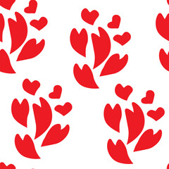 Seamless pattern with red hearts, line art, flat design. Good for wraping paper.