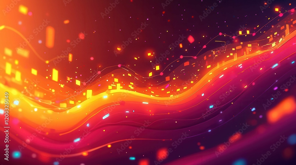 Aufkleber abstract colorful wave pattern with vibrant lights and sparkles in a digital art style.