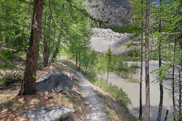The glacial watercourse and stream under Dom peak - Sas Fee.