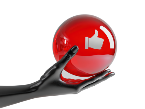 Isolated Black Hand Holding Red Like Button