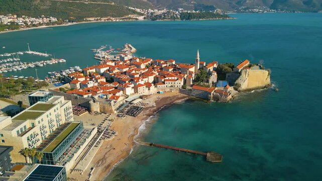 budva old town, montenegro - aerial view