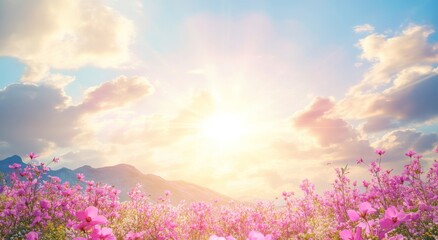 Obraz premium As the sun descends, a rural Allgäu meadow in Bavaria, Germany, bursts into spring color, dotted with white cuckoo flowers